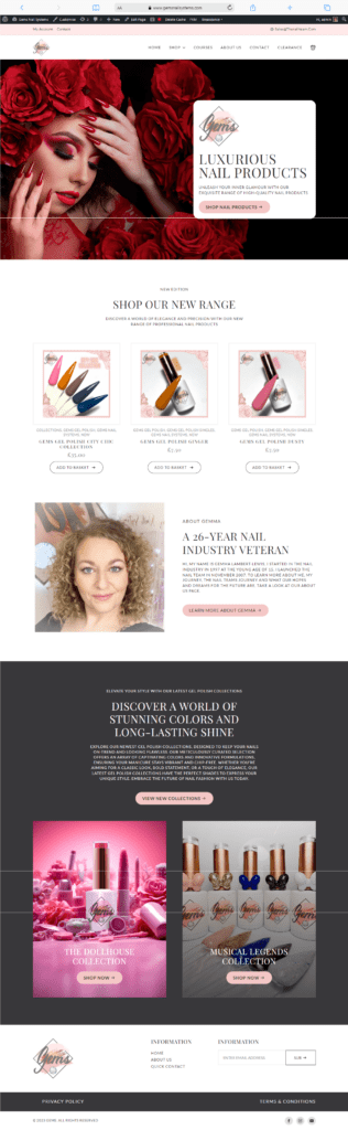 Full size screenshot of Gems nail systems website