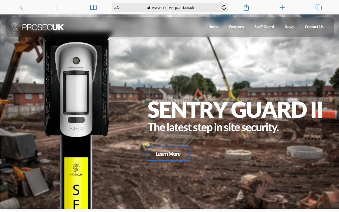 The homepage of Sentry Guard